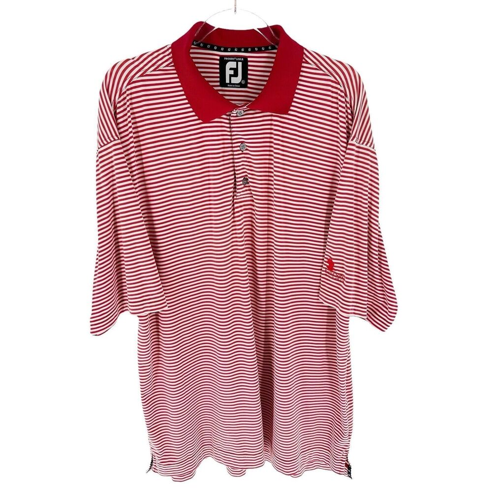 FJ Footjoy Polo Mens XL Red White Striped Prodry Lisle Golfer Eagle Ridge Golf